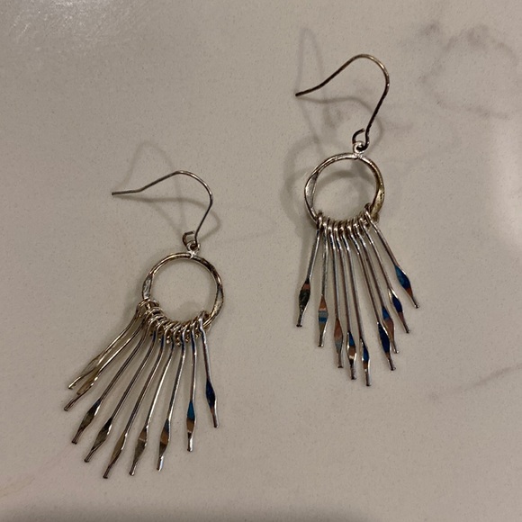 Y2K Vintage Fashion Bug Silver Fringe Hanging Hoop Earrings - Picture 2 of 2